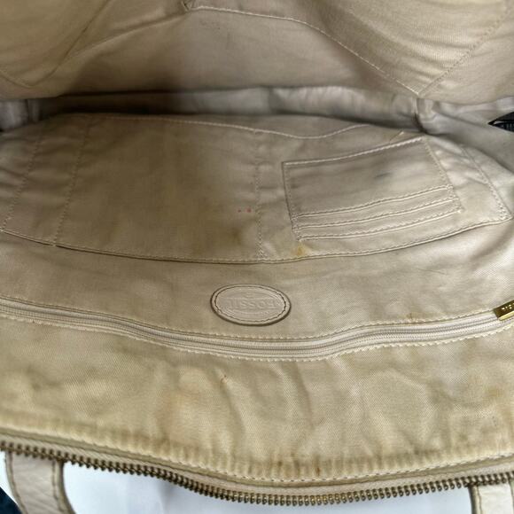 Fossil Sydney Geometric Diamond Coated Canvas Tote Bag Black/Ivory Purse Shopper - Picture 7 of 12